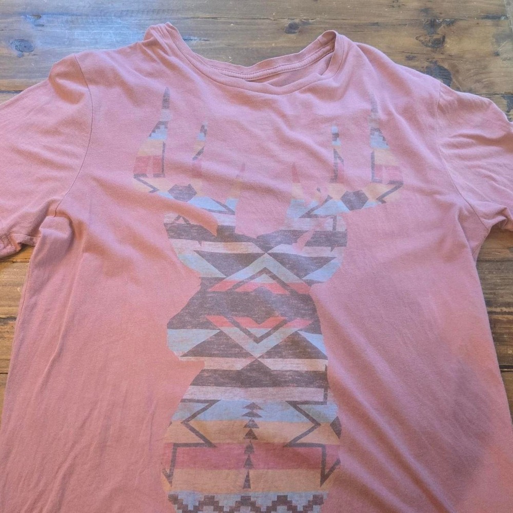 21Men Mens Graphic Tee Dusty Rose Aztec Deer Head Southwestern Print Large